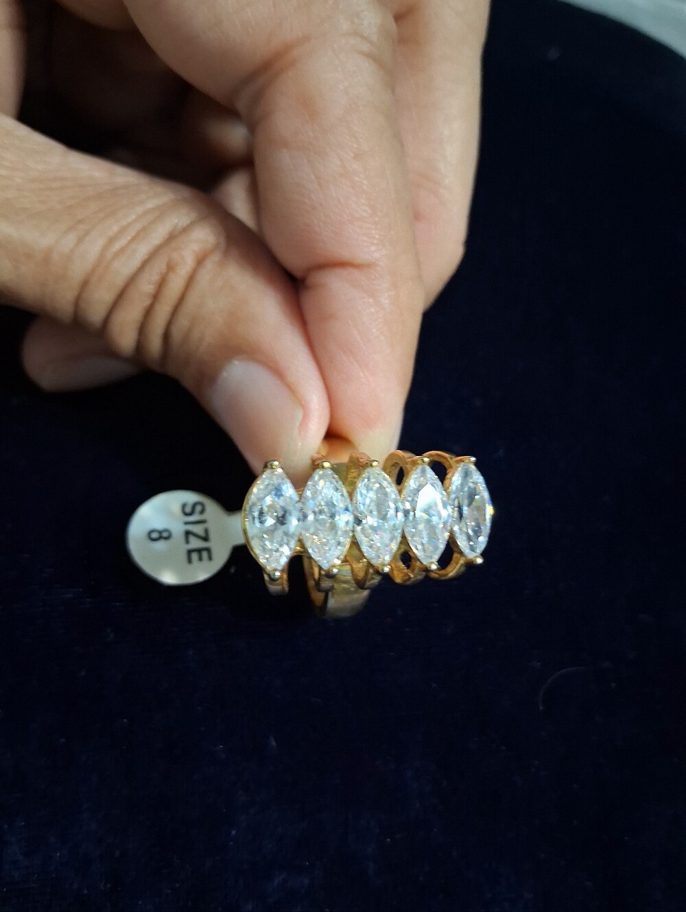Gold-Tone Marquise CZ Statement Ring - Size 8
